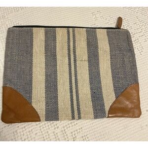 Mud Pie~Blue & Cream Stripe Clutch Bag~wZipper~12L X 8.5 H~JUTE